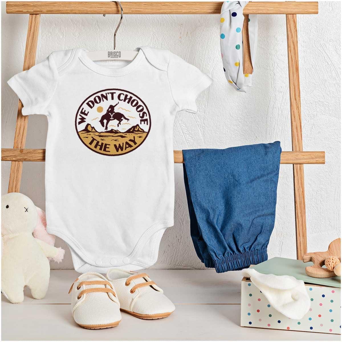 imageBrisco Brands Cowboy We Dont Choose The Way Baby Romper Boys or GirlsWhite
