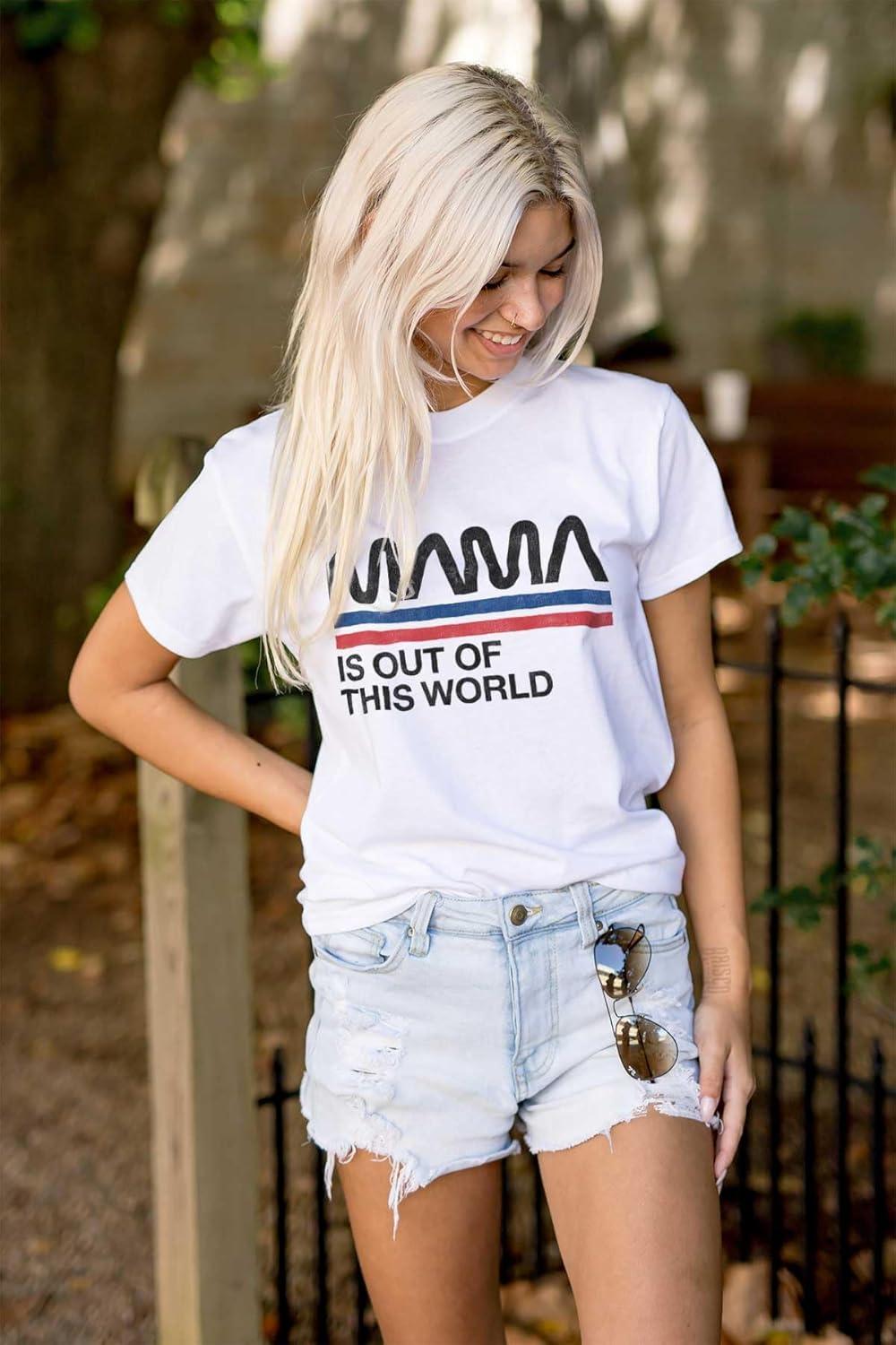imageBrisco Brands Mama is Out of This World Space Joke Womens Graphic T Shirt TeesWhite