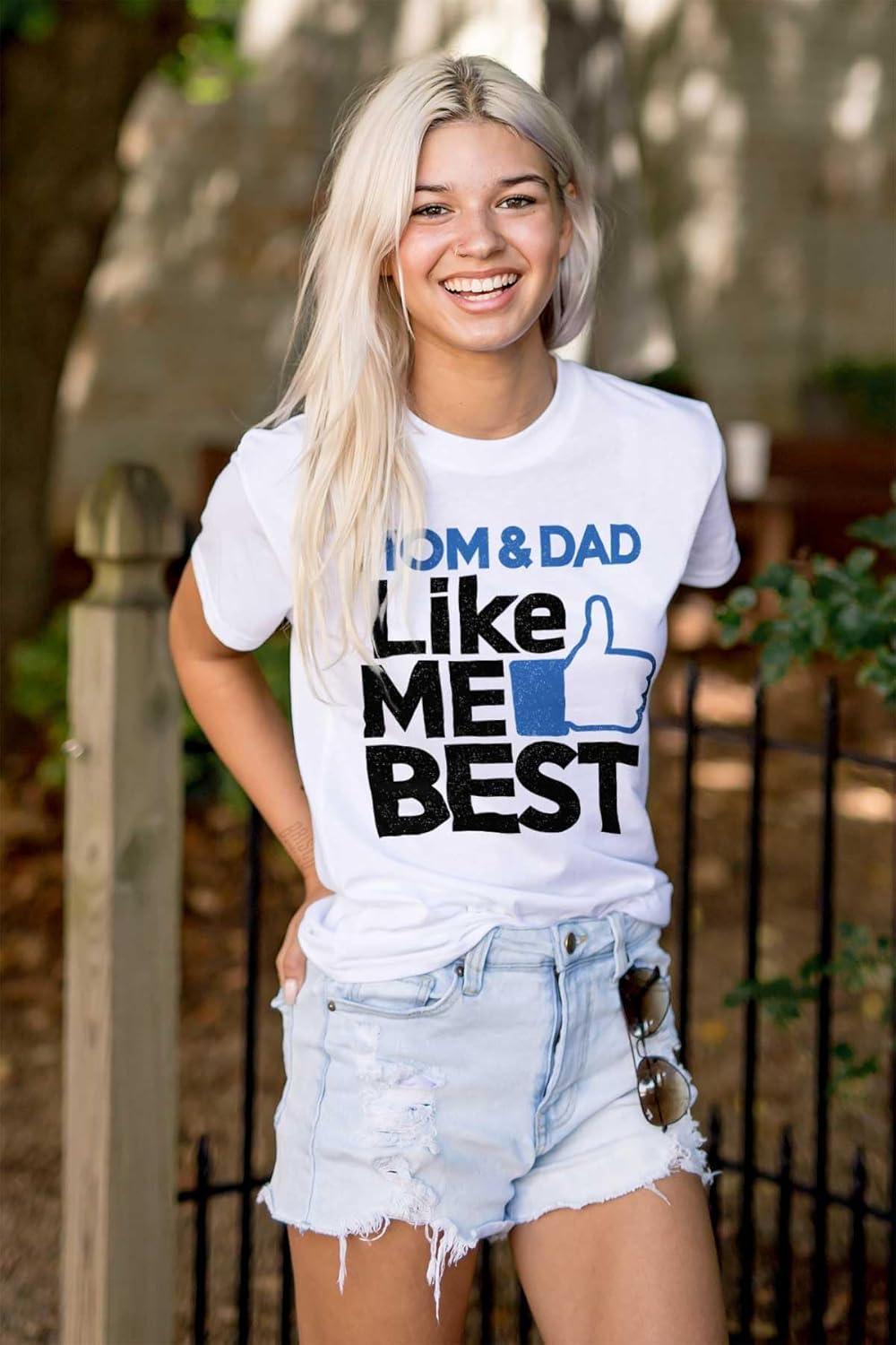 imageBrisco Brands Mom and Dad Like Me Best Thumbs Up Graphic T Shirt Men or WomenWhite