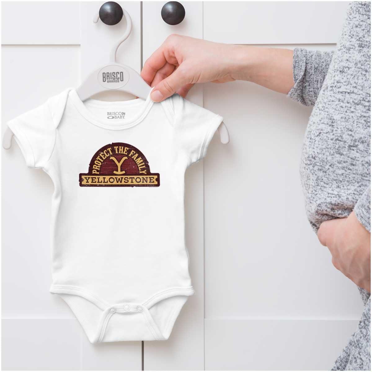 imageBrisco Brands Y Yellowstone Protect the Family Baby Romper Boys or GirlsWhite