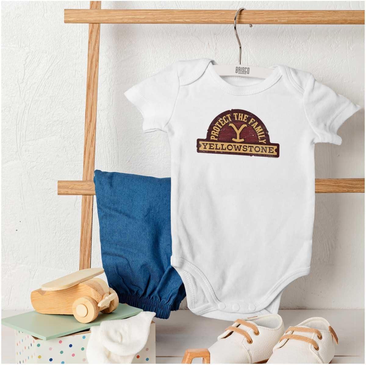 imageBrisco Brands Y Yellowstone Protect the Family Baby Romper Boys or GirlsWhite