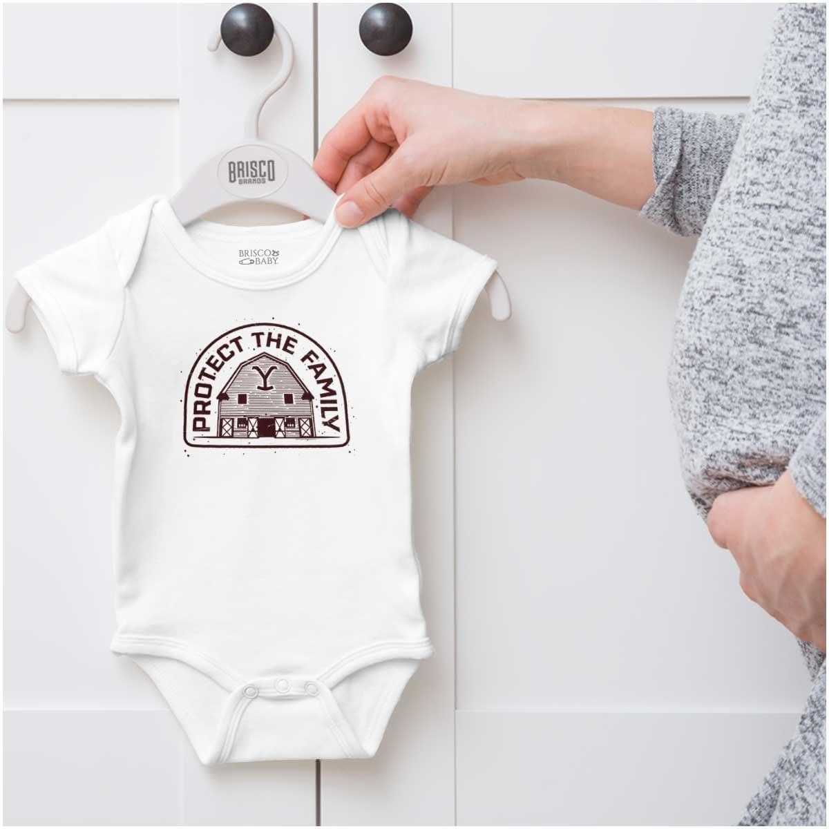 imageBrisco Brands Y Yellowstone Protect the Family Barn Baby Romper Boys or GirlsWhite