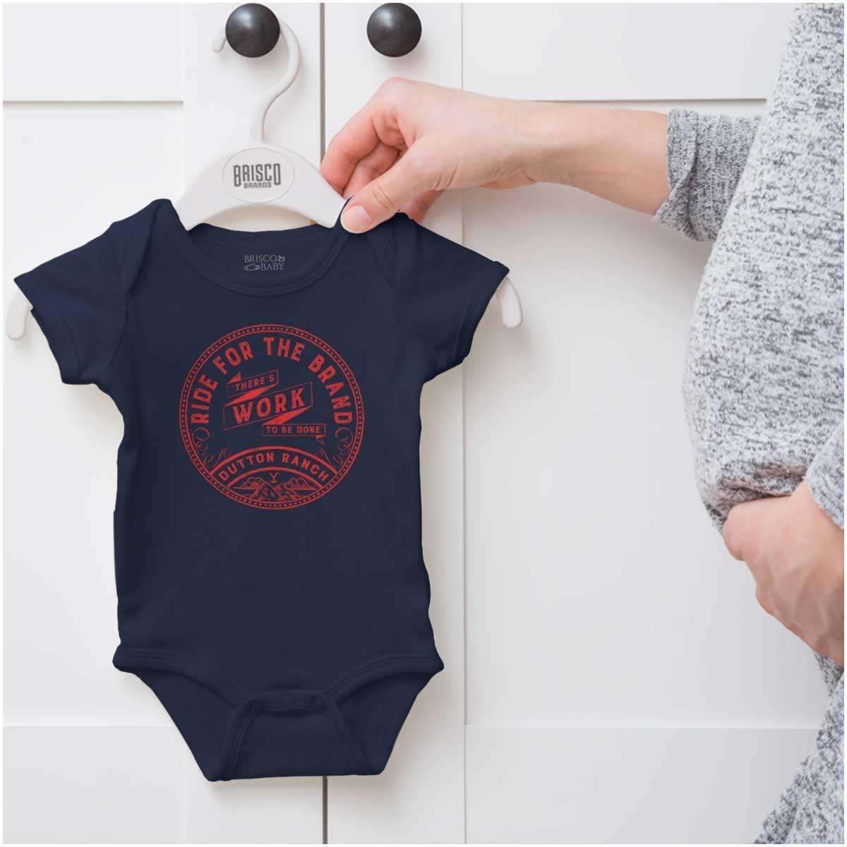 imageBrisco Brands Y Yellowstone Ranch Work To Be Done Baby Romper Boys or GirlsNavy