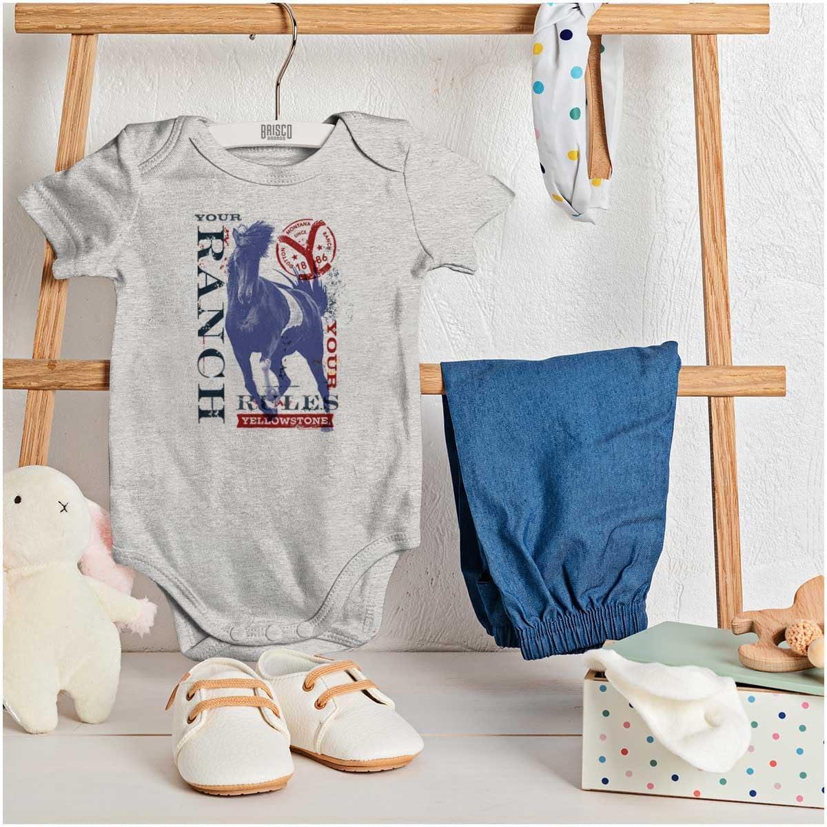 imageBrisco Brands Y Yellowstone Your Ranch Your Rules Baby Romper Boys or GirlsHeather