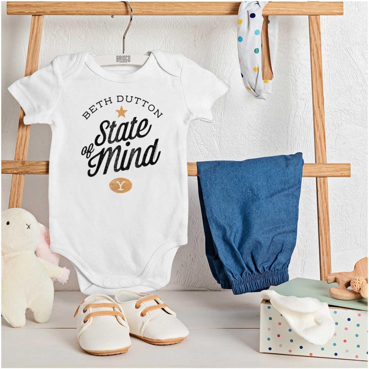 imageBrisco Brands Yellowstone Beth Dutton State of Mind Baby Romper Boys or GirlsWhite