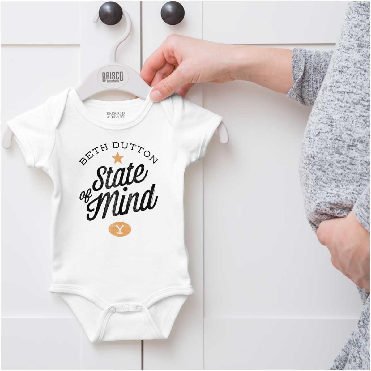 imageBrisco Brands Yellowstone Beth Dutton State of Mind Baby Romper Boys or GirlsWhite