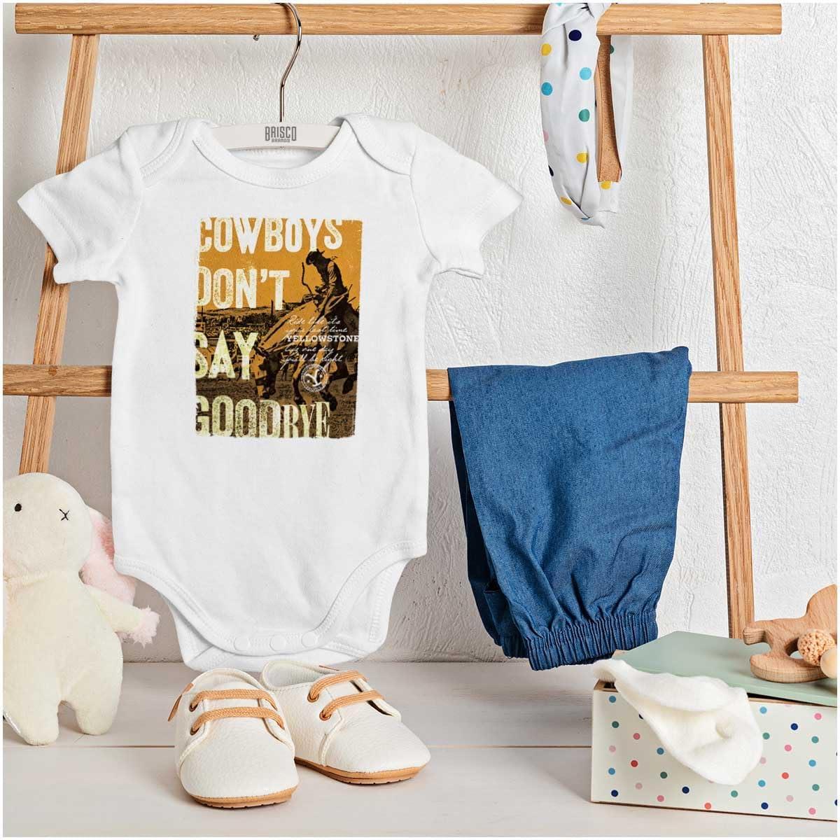 imageBrisco Brands Yellowstone Cowboys Dont Say Goodbye Baby Romper Boys or GirlsWhite