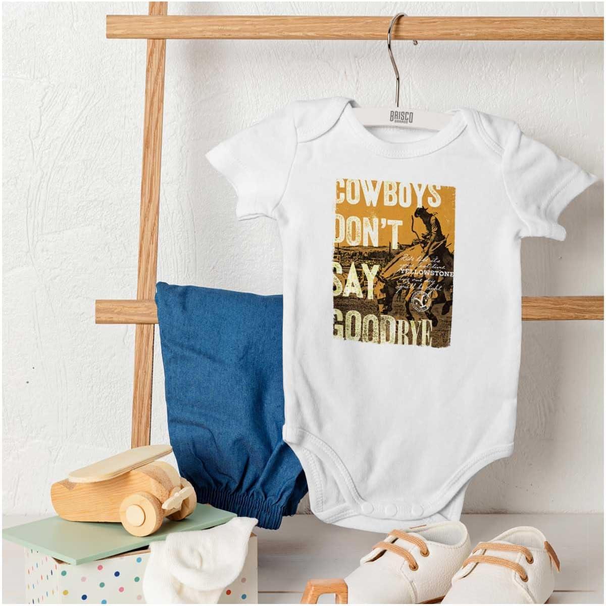 imageBrisco Brands Yellowstone Cowboys Dont Say Goodbye Baby Romper Boys or GirlsWhite
