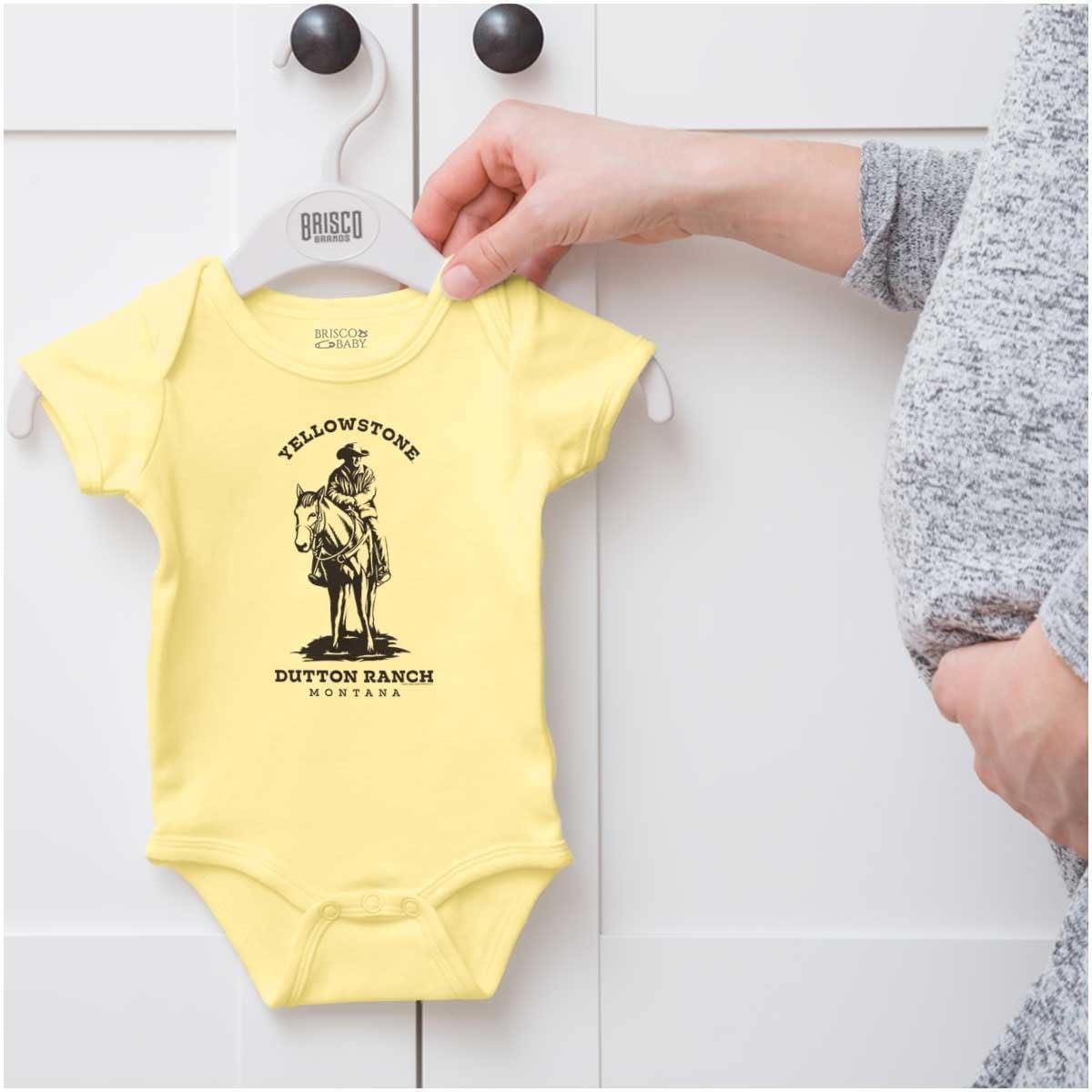 imageBrisco Brands Yellowstone Dutton Ranch Cowboy Baby Romper Boys or GirlsBanana