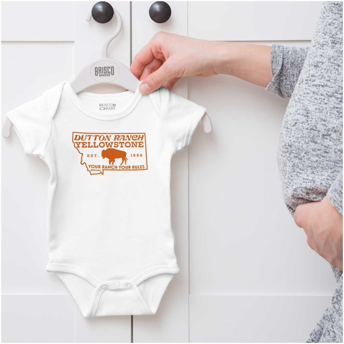 imageBrisco Brands Yellowstone Montana State Ranch Baby Romper Boys or GirlsWhite