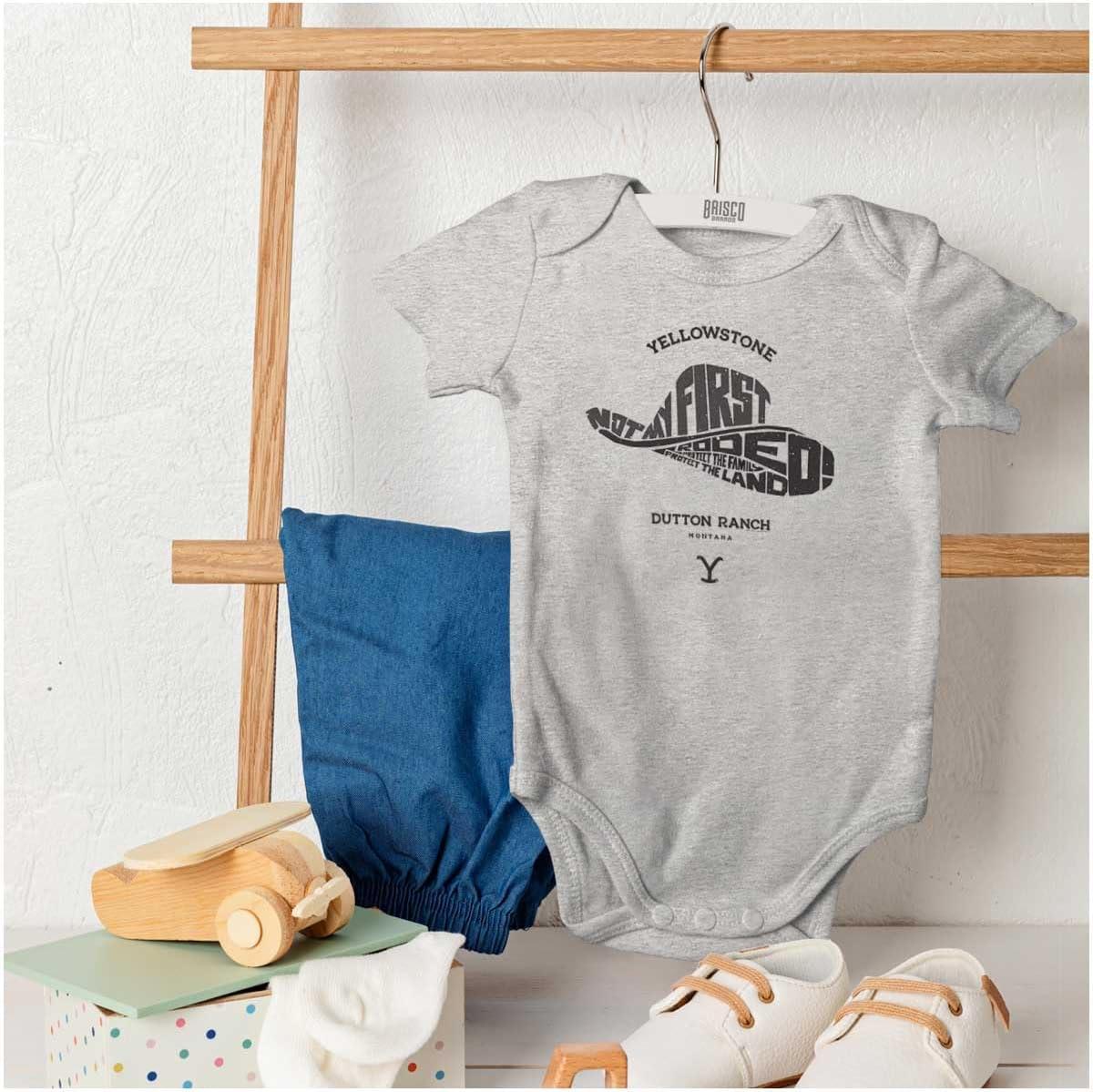 imageBrisco Brands Yellowstone Not My First Rodeo Hat Baby Romper Boys or GirlsHeather