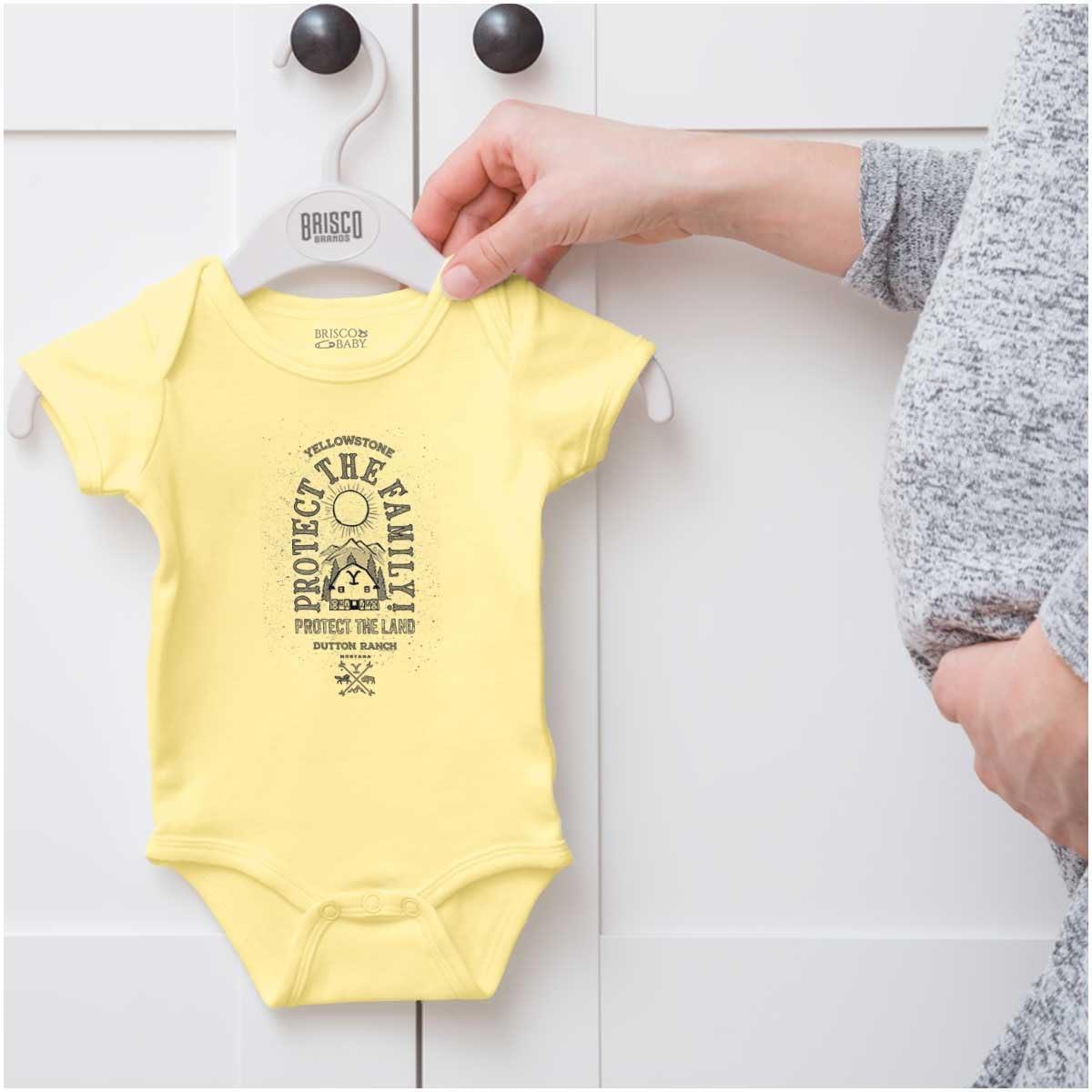 imageBrisco Brands Yellowstone Protect the Family Barn Baby Romper Boys or GirlsBanana