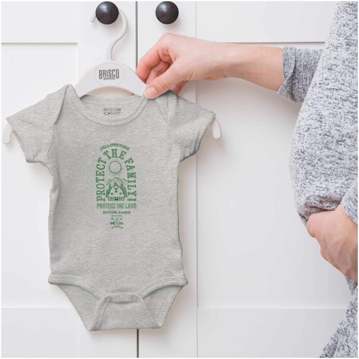 imageBrisco Brands Yellowstone Protect the Family Barn Baby Romper Boys or GirlsHeather
