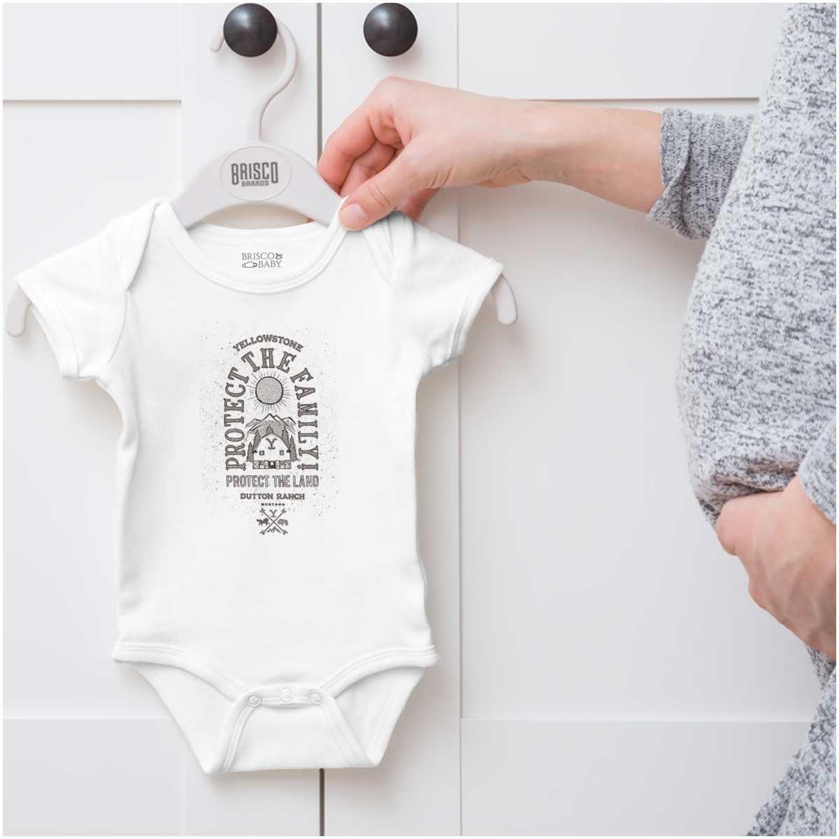 imageBrisco Brands Yellowstone Protect the Family Barn Baby Romper Boys or GirlsWhite