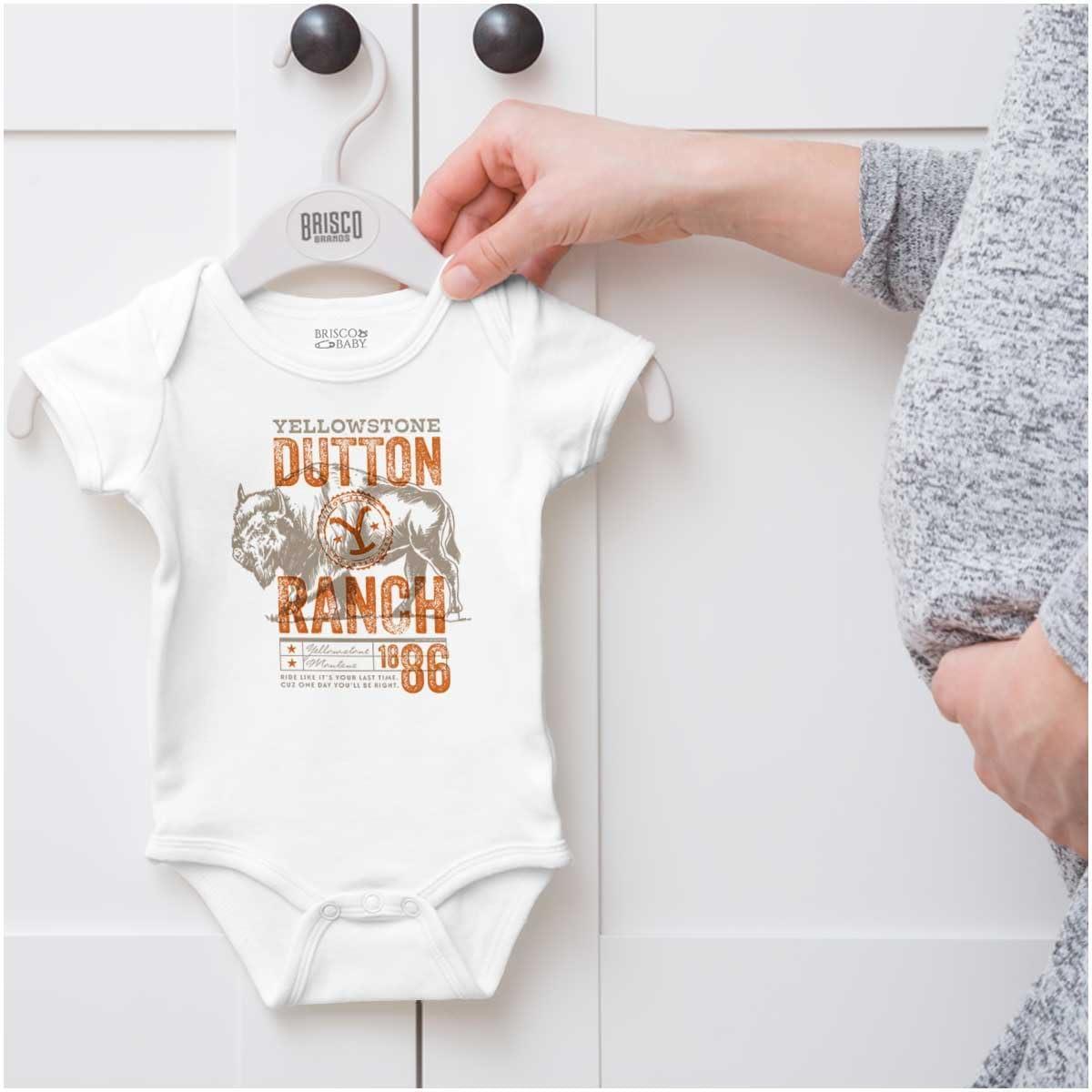 imageBrisco Brands Yellowstone Ranch Buffalo Last Ride Baby Romper Boys or GirlsWhite