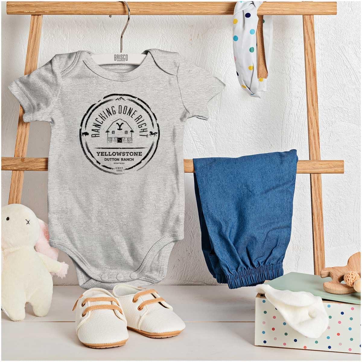 imageBrisco Brands Yellowstone Ranching Done Right Baby Romper Boys or GirlsHeather