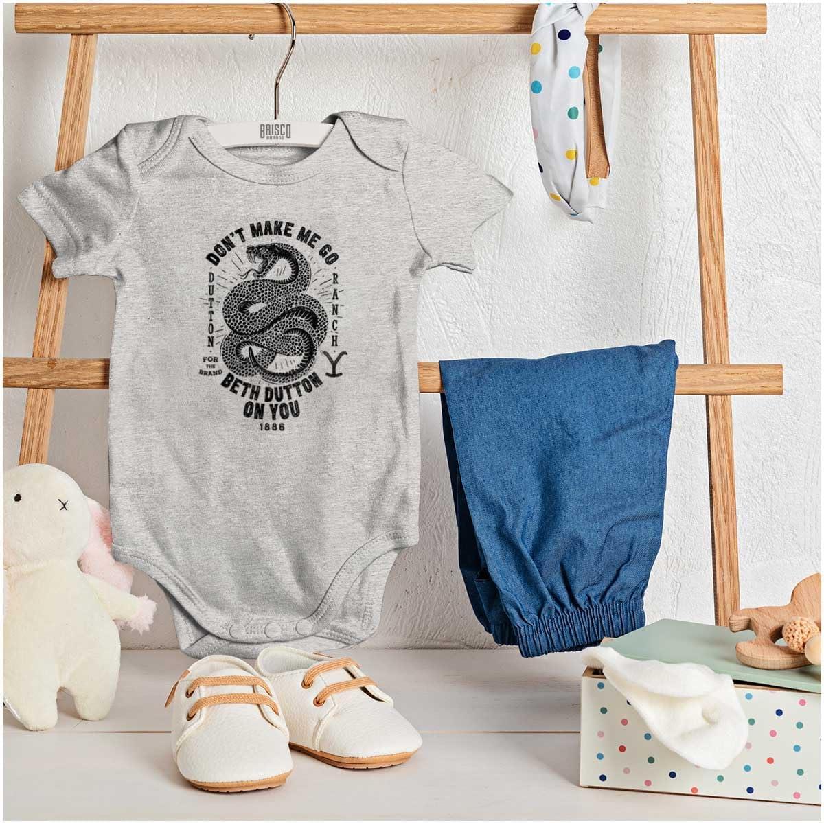 imageBrisco Brands Yellowstone Snake Beth Dutton On You Baby Romper Boys or GirlsHeather