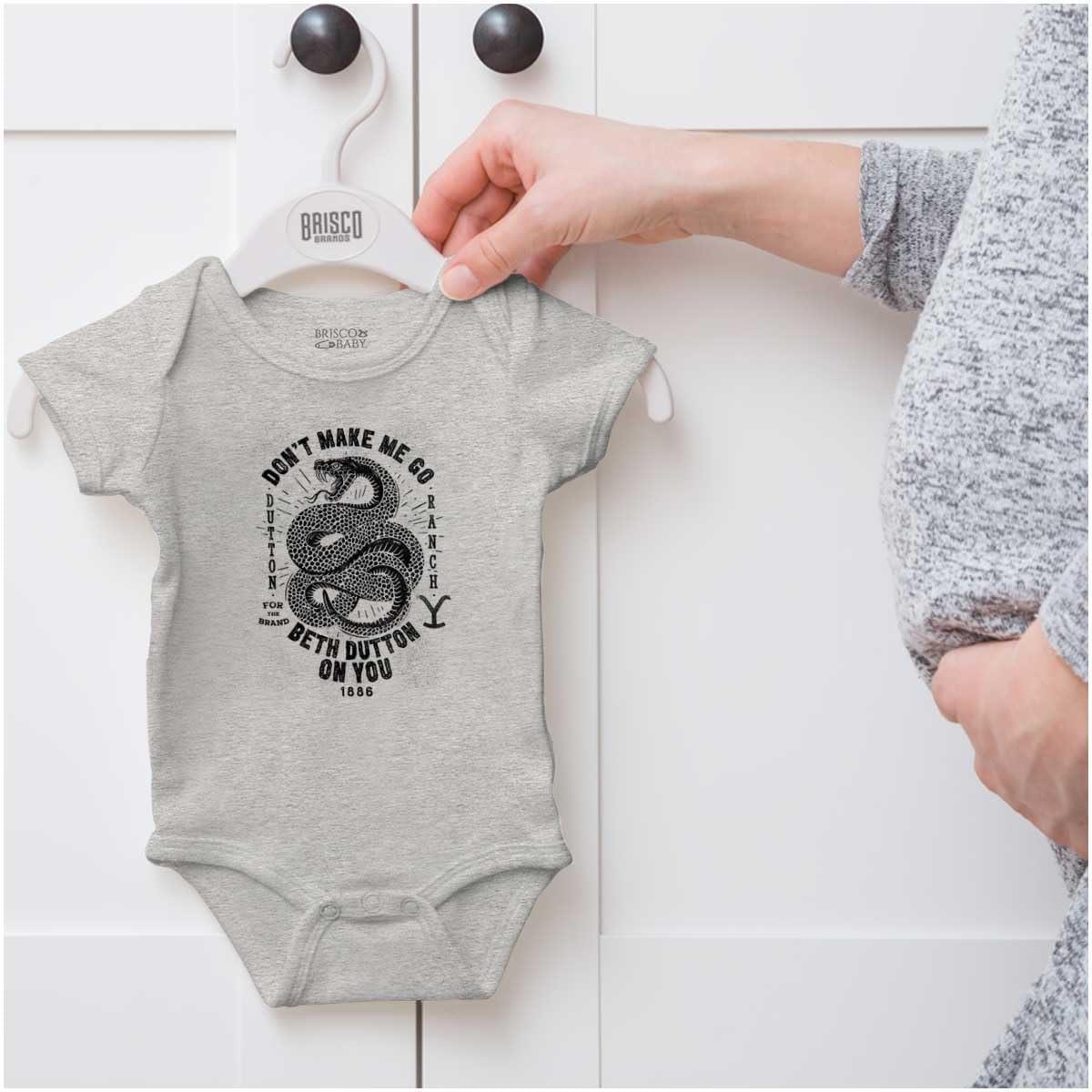 imageBrisco Brands Yellowstone Snake Beth Dutton On You Baby Romper Boys or GirlsHeather