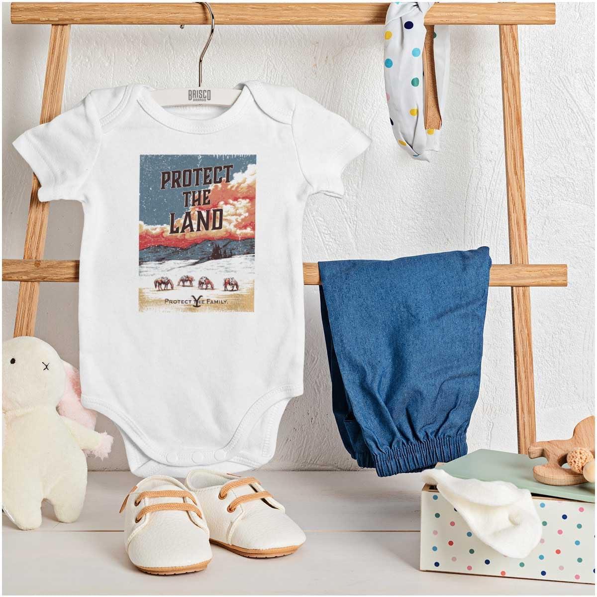 imageBrisco Brands Yellowstone Vintage Protect the Land Baby Romper Boys or GirlsWhite