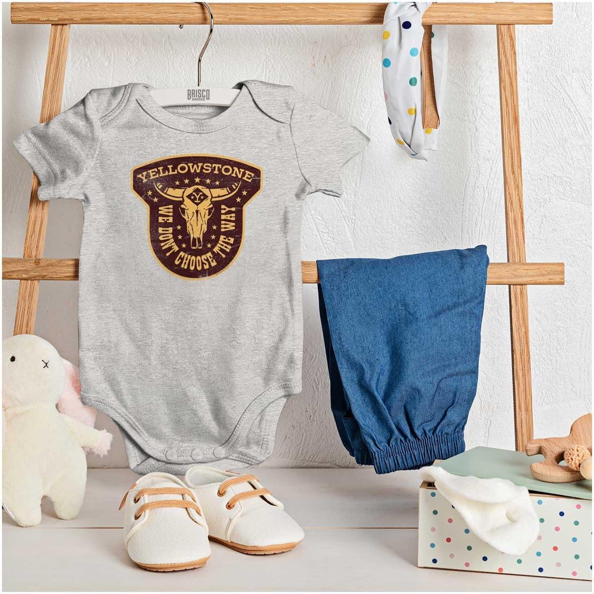 imageBrisco Brands Yellowstone We Dont Choose The Way Baby Romper Boys or GirlsHeather