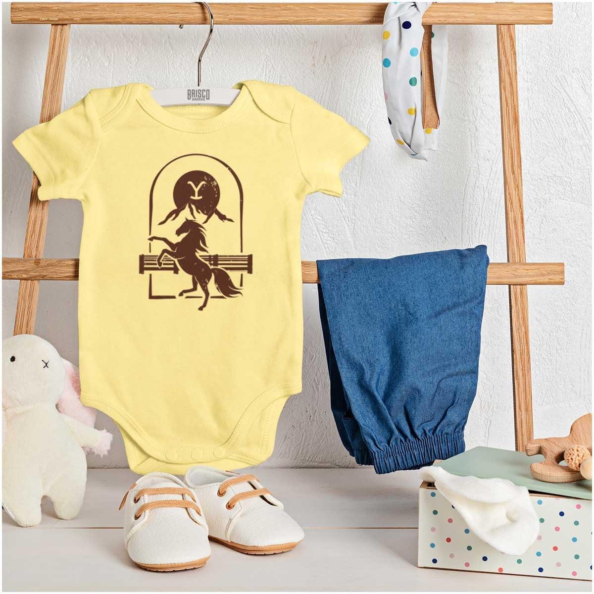 imageBrisco Brands Yellowstone Y Dutton Ranch Horse Baby Romper Boys or GirlsBanana