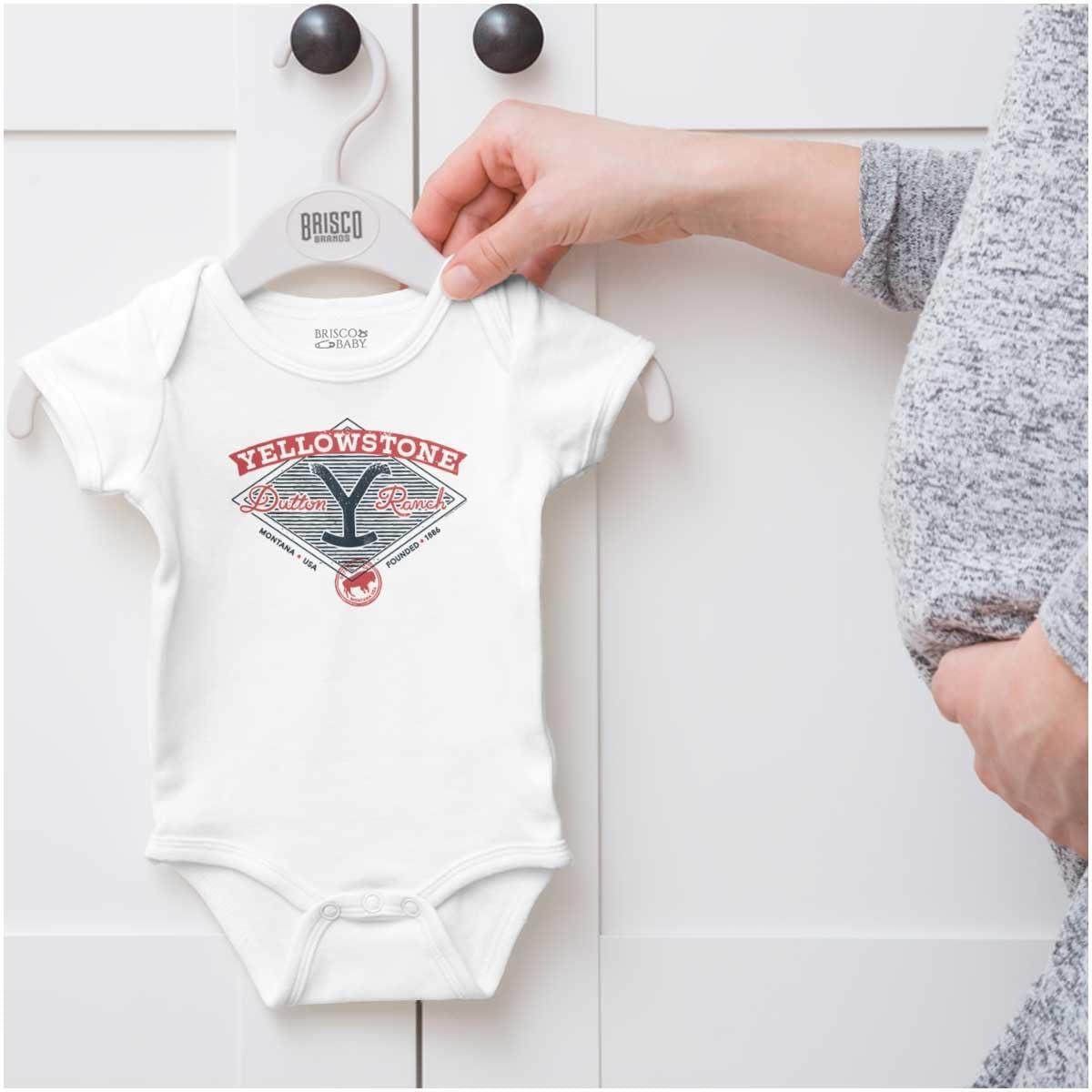 imageBrisco Brands Yellowstone Y Dutton Ranch Logo Baby Romper Boys or GirlsWhite