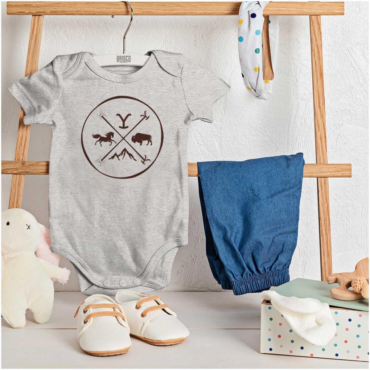 imageBrisco Brands Yellowstone Y Horse Buffalo Mountain Baby Romper Boys or GirlsHeather
