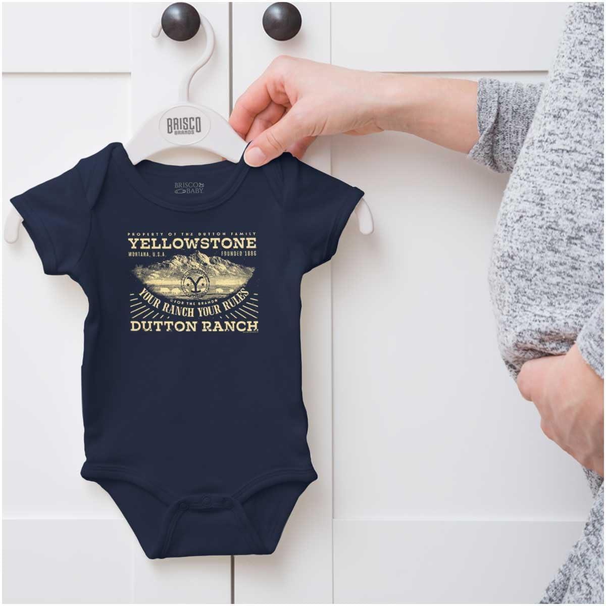 imageBrisco Brands Yellowstone Your Ranch Your Rules Baby Romper Boys or GirlsNavy