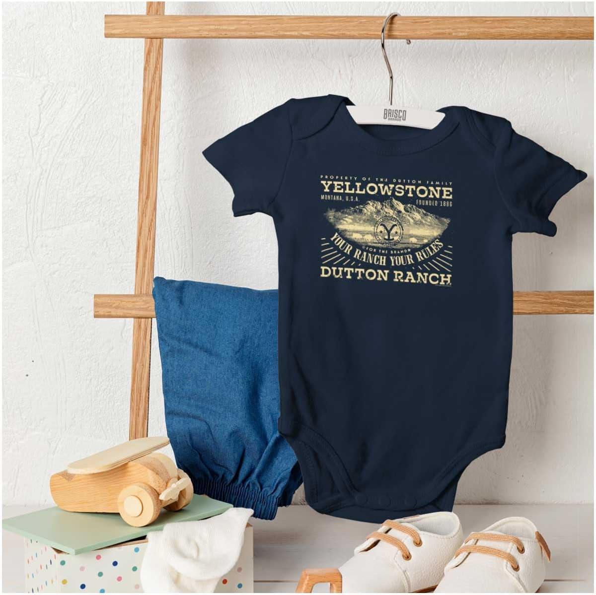 imageBrisco Brands Yellowstone Your Ranch Your Rules Baby Romper Boys or GirlsNavy