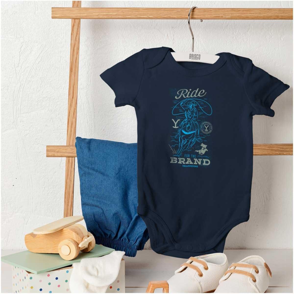 imageYellowstone Cowboy Ride For The Brand Baby Romper Boys or GirlsNavy