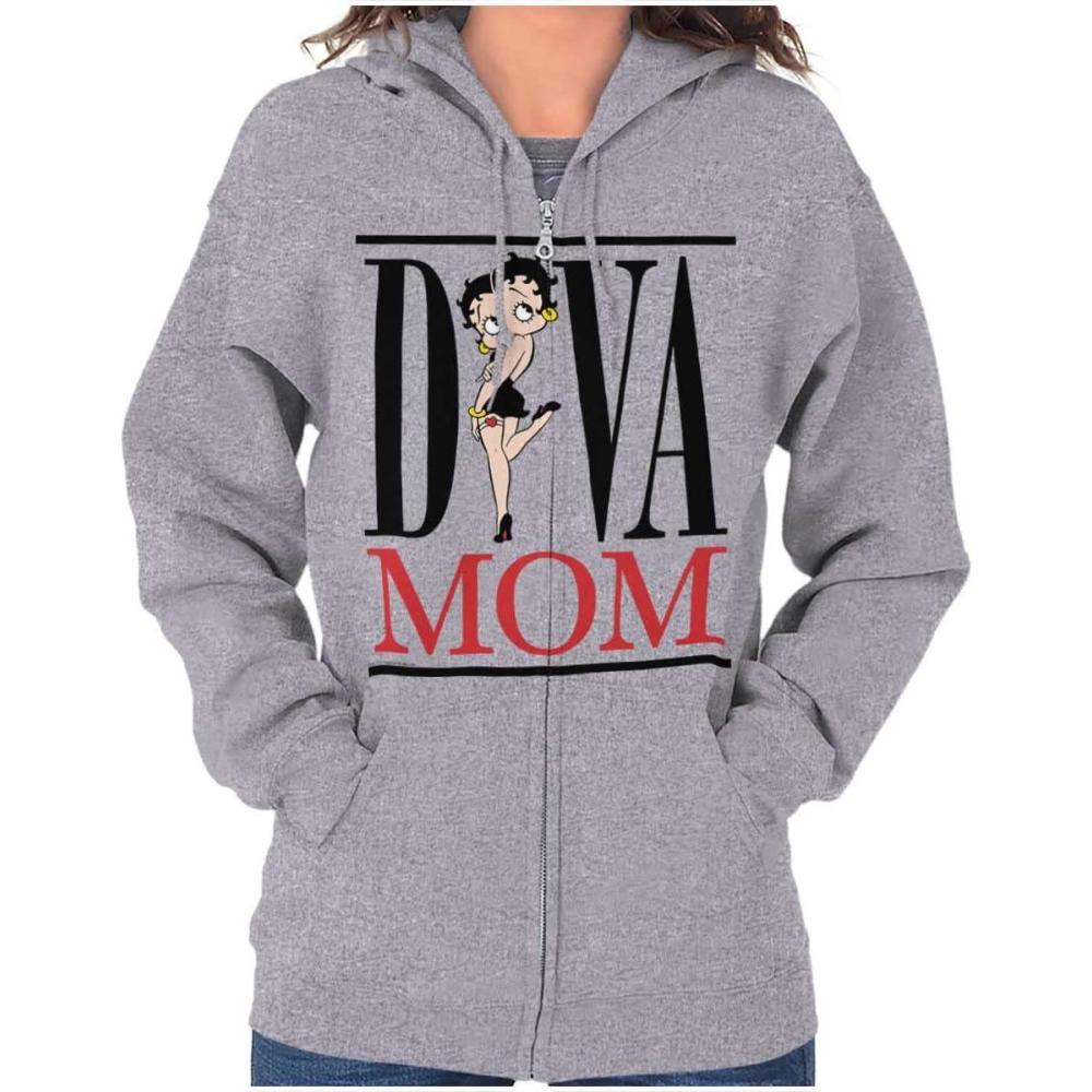 imageBrisco Brands Betty Boop Diva Mom Best Mothers Day Zip Hoodie Sweatshirt WomenSport Grey