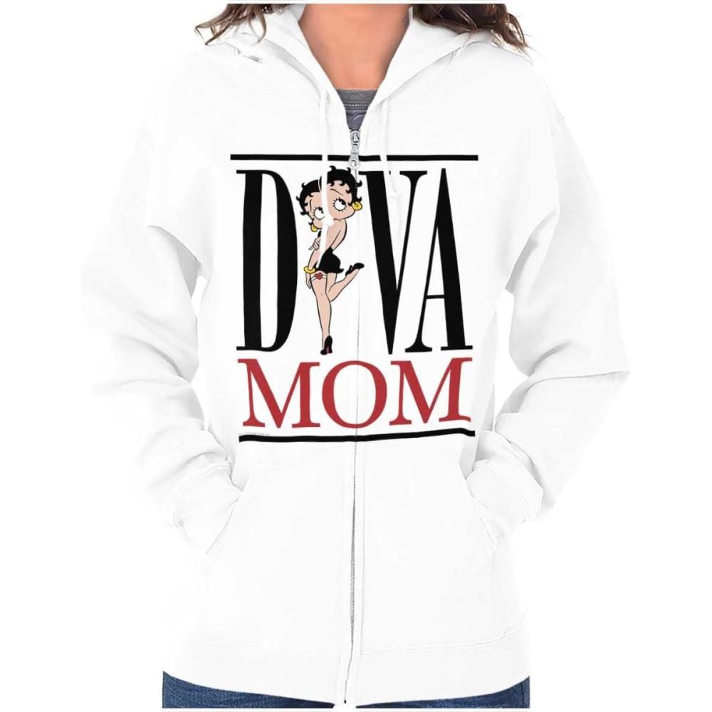 imageBrisco Brands Betty Boop Diva Mom Best Mothers Day Zip Hoodie Sweatshirt WomenWhite