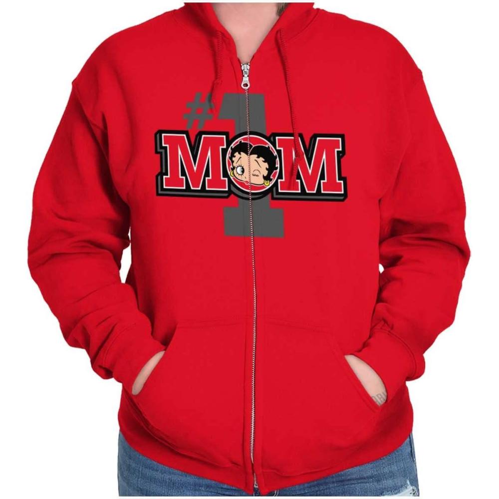 imageBrisco Brands Betty Boop Number 1 Mom Mothers Day Zip Hoodie Sweatshirt WomenRed