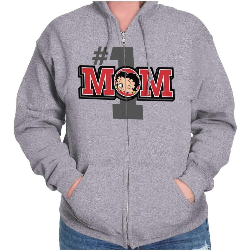 imageBrisco Brands Betty Boop Number 1 Mom Mothers Day Zip Hoodie Sweatshirt WomenSport Grey