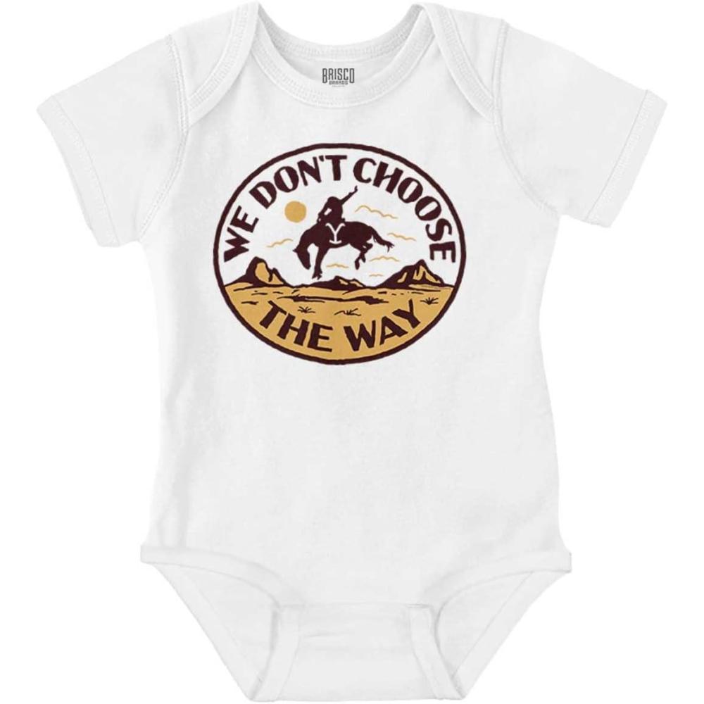 imageBrisco Brands Cowboy We Dont Choose The Way Baby Romper Boys or GirlsWhite