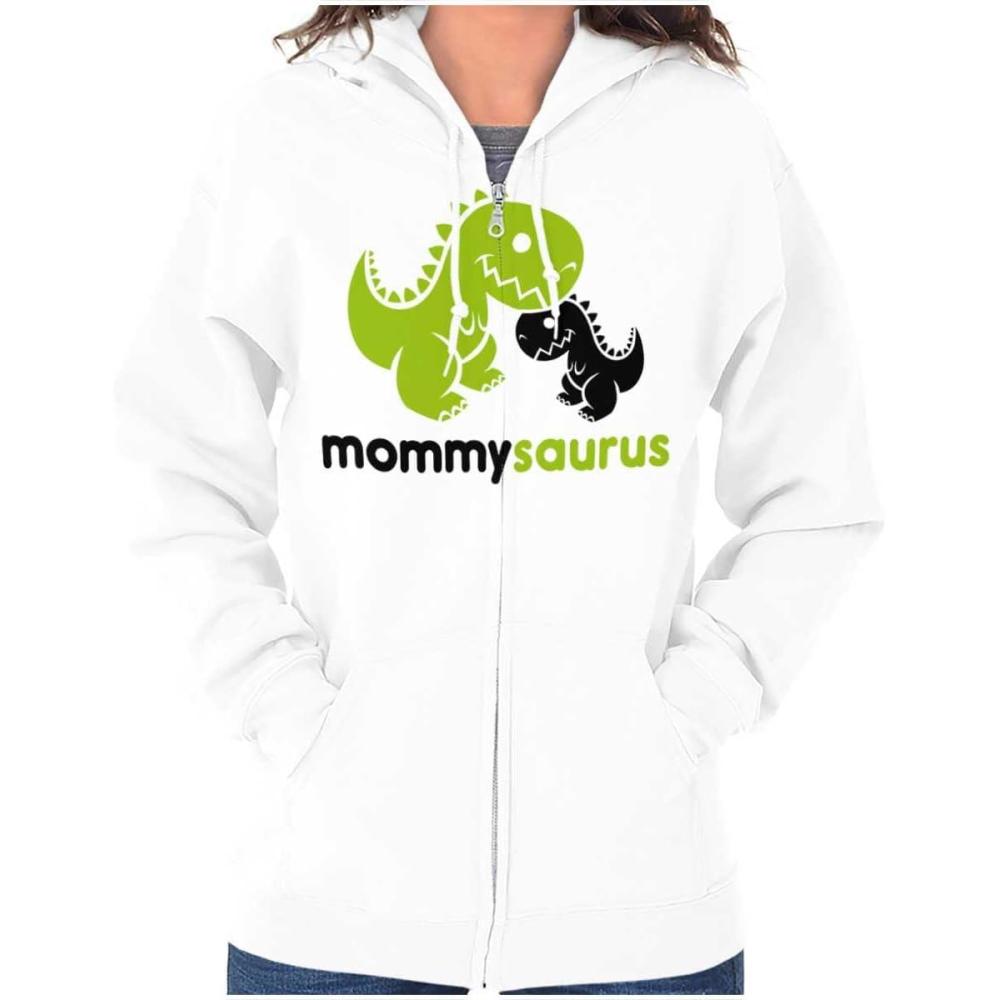 imageBrisco Brands Mommysaurus Cute Dinosaur Mothers Day Zip Hoodie Sweatshirt WomenWhite