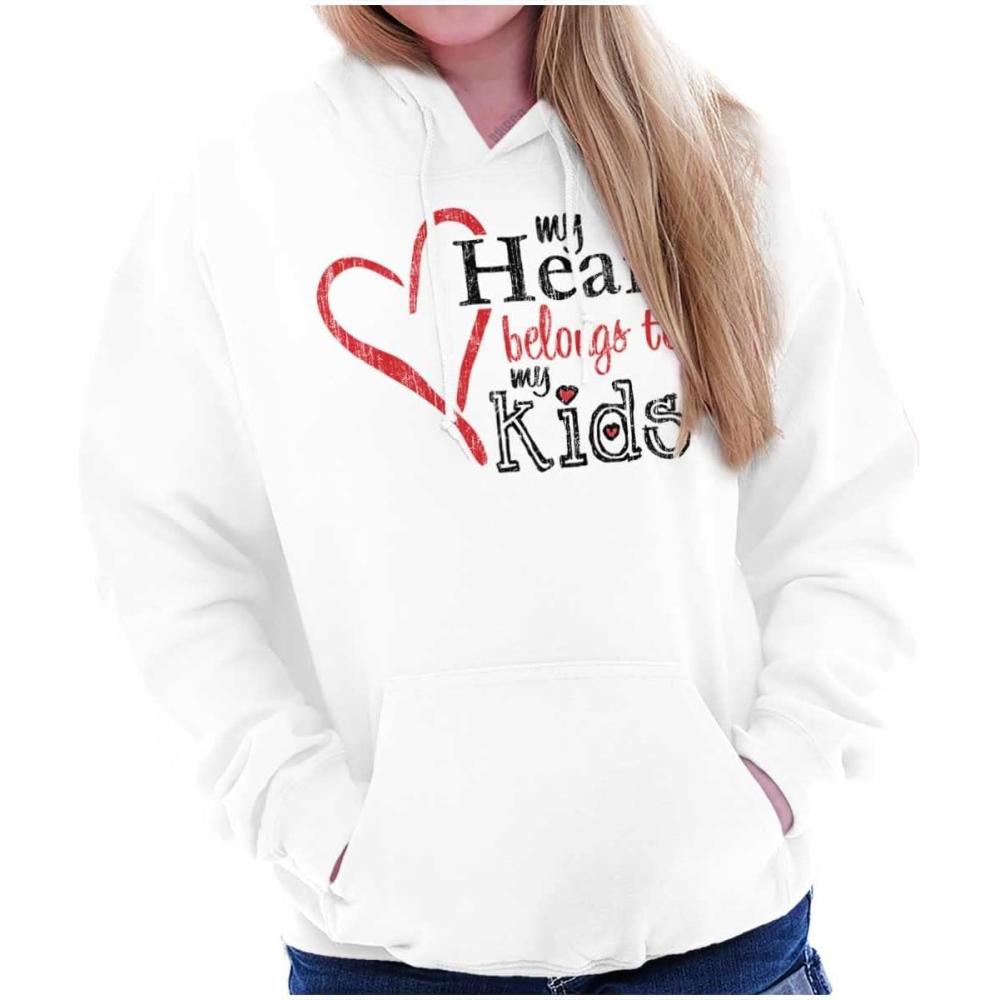 imageBrisco Brands My Heart Belongs to my Kids Cute Mom Hoodie Sweatshirt WomenWhite