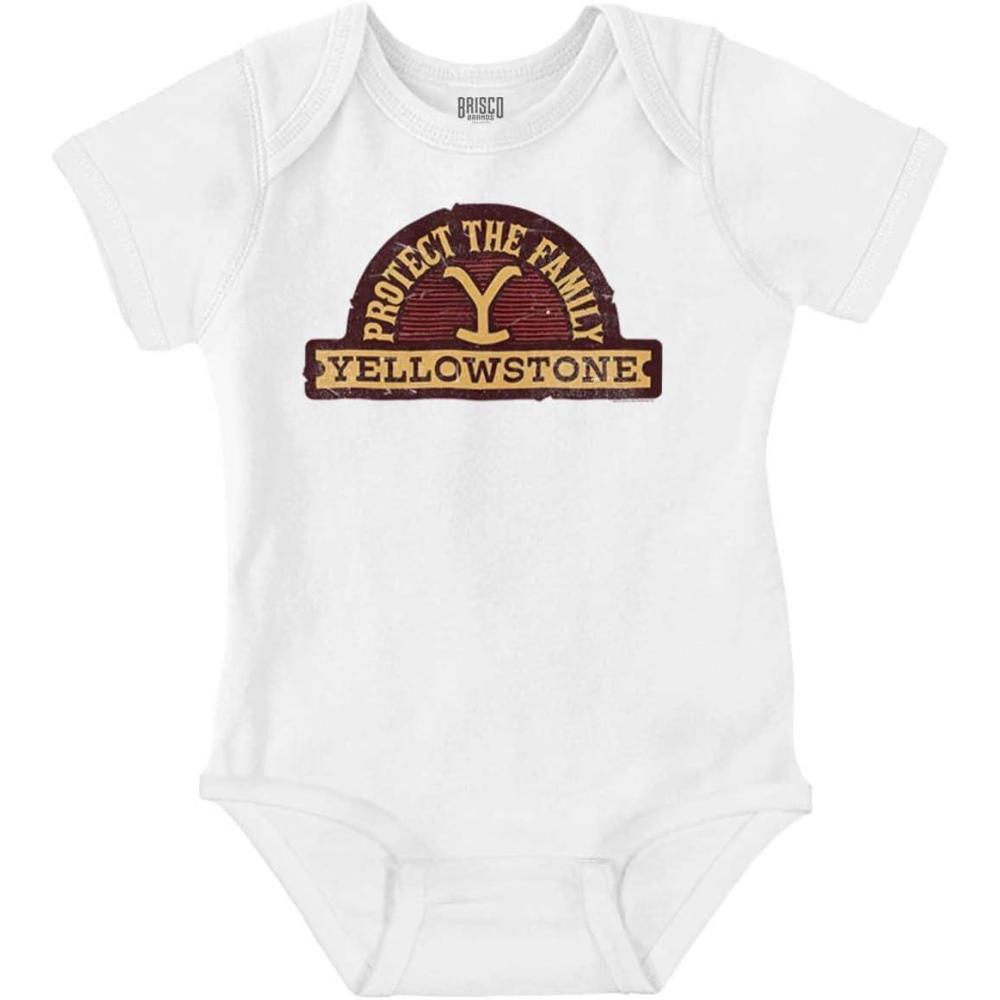 imageBrisco Brands Y Yellowstone Protect the Family Baby Romper Boys or GirlsWhite