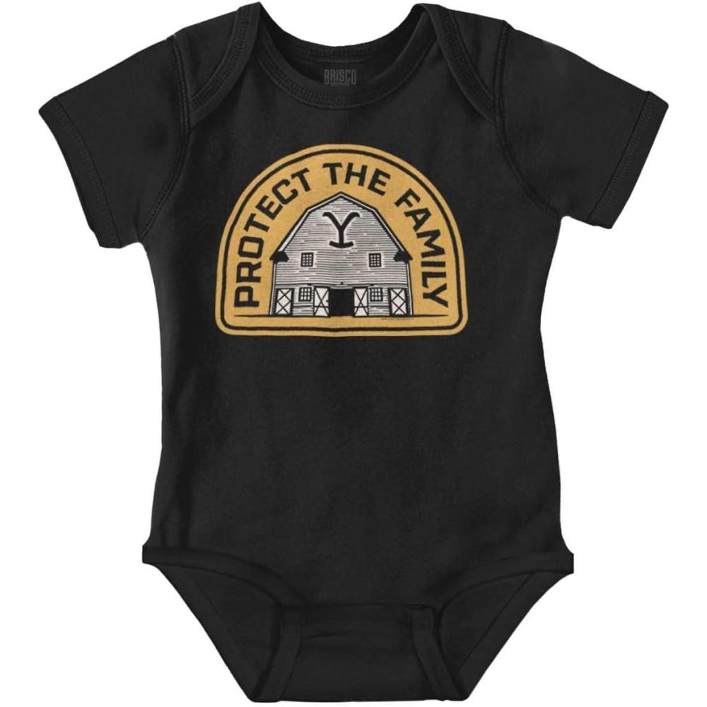 imageBrisco Brands Y Yellowstone Protect the Family Barn Baby Romper Boys or GirlsBlack