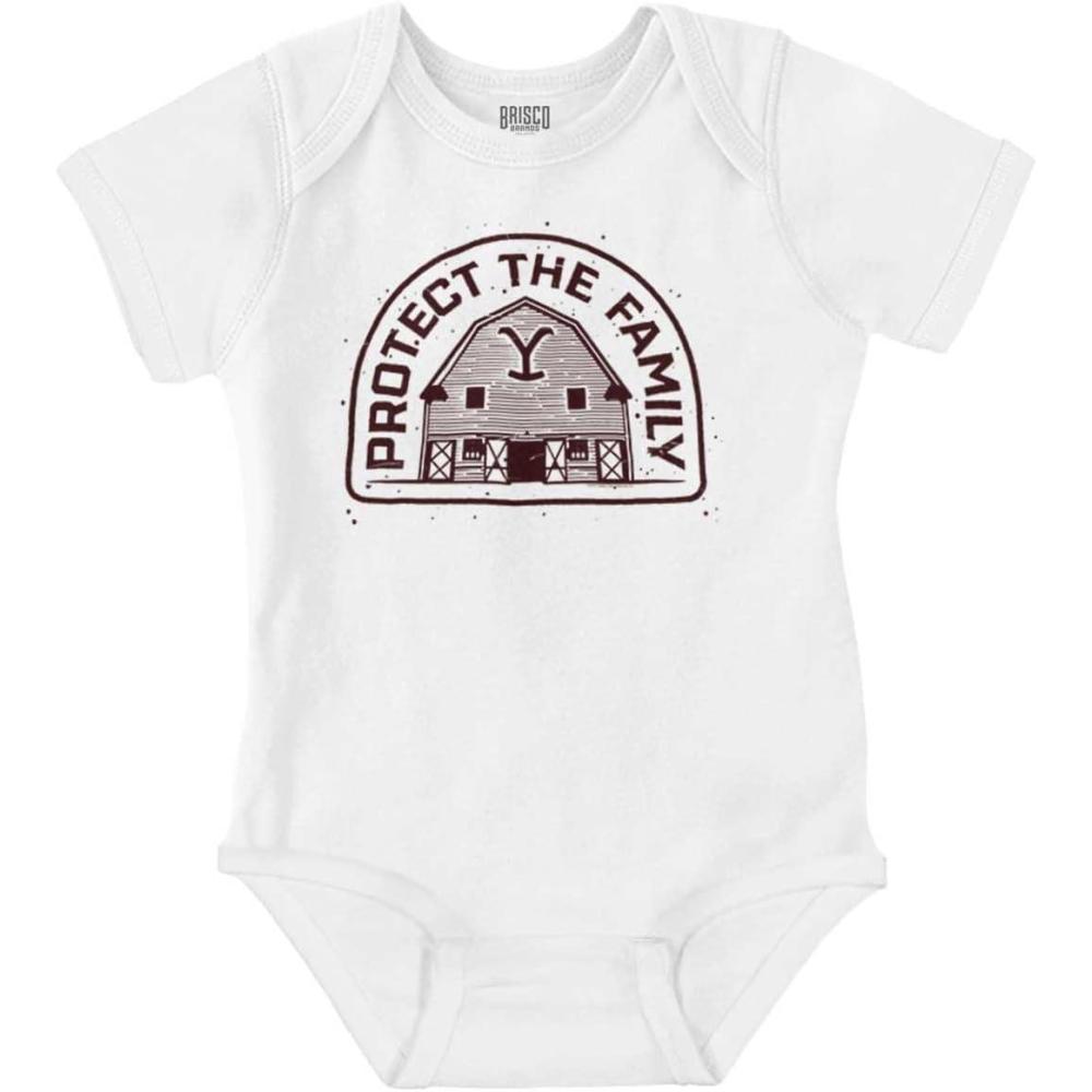 imageBrisco Brands Y Yellowstone Protect the Family Barn Baby Romper Boys or GirlsWhite