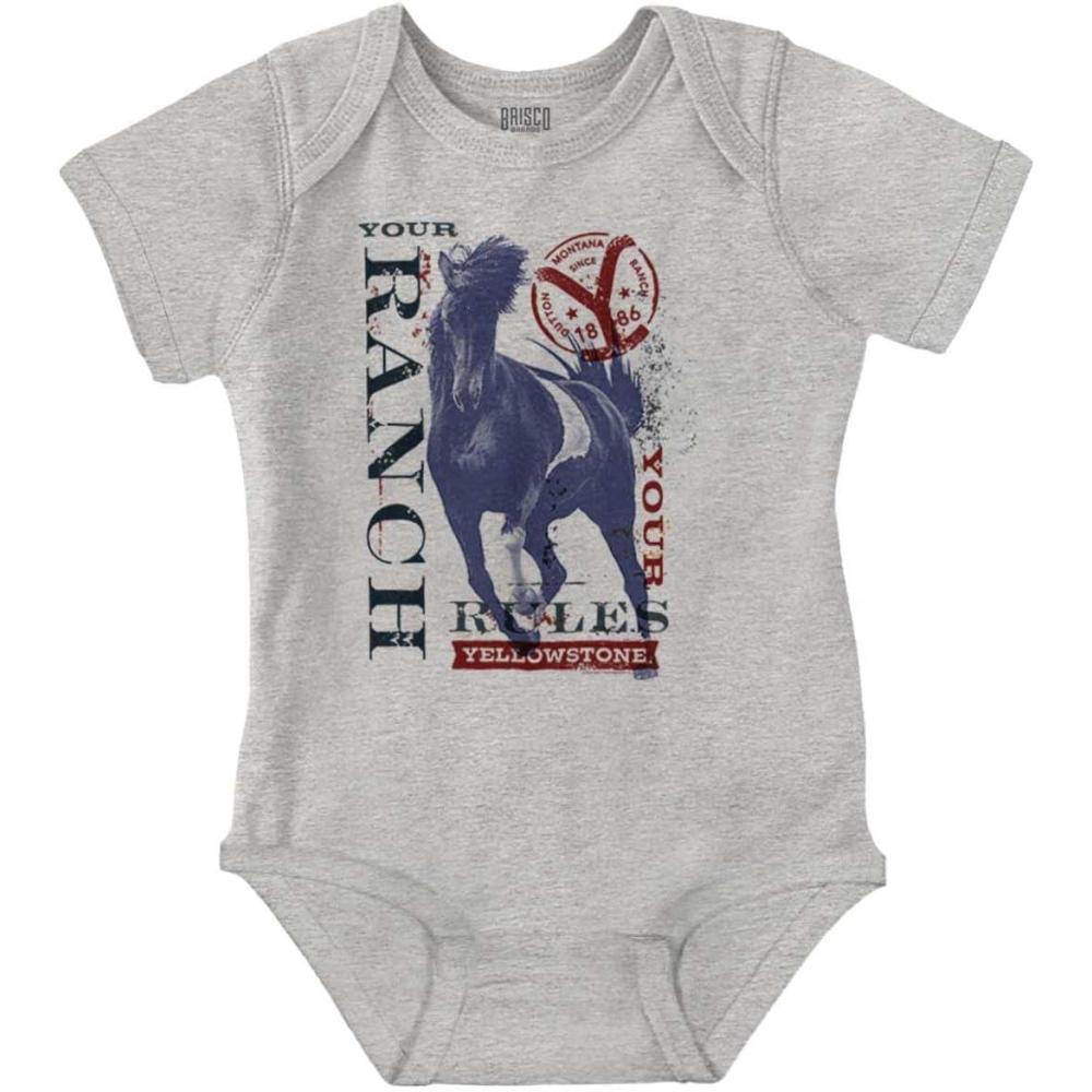 imageBrisco Brands Y Yellowstone Your Ranch Your Rules Baby Romper Boys or GirlsHeather