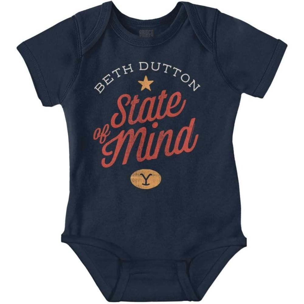 imageBrisco Brands Yellowstone Beth Dutton State of Mind Baby Romper Boys or GirlsNavy