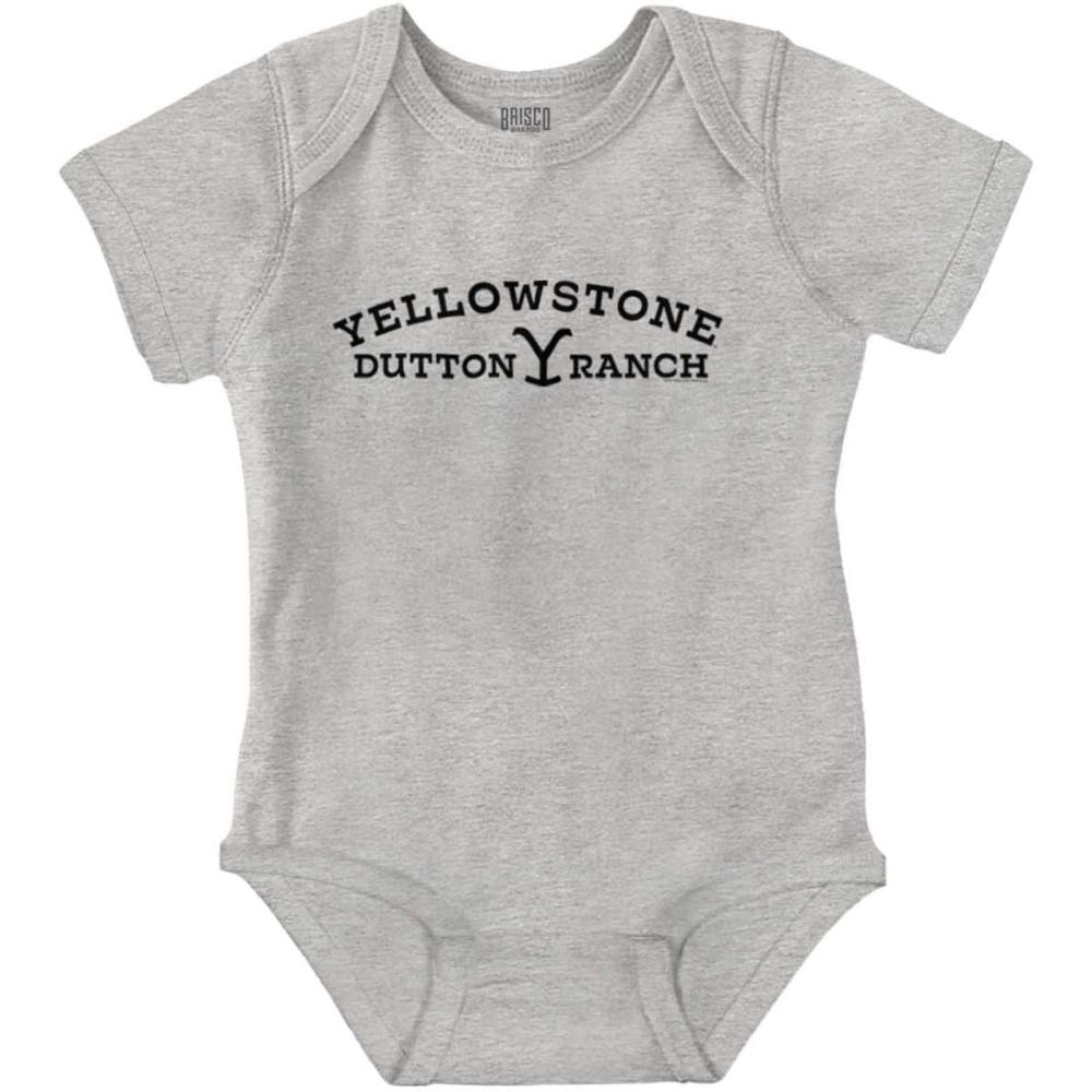 imageBrisco Brands Yellowstone Dutton Ranch Arch Logo Baby Romper Boys or GirlsHeather