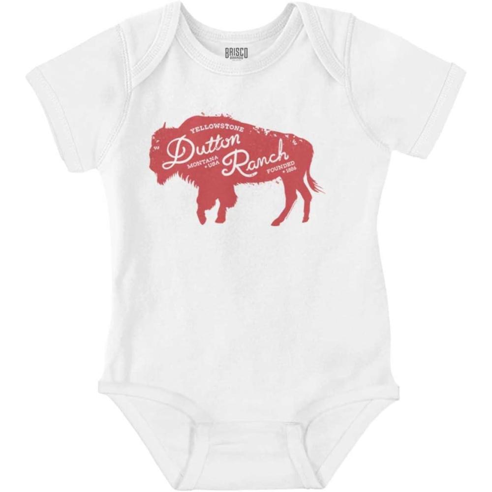imageBrisco Brands Yellowstone Dutton Ranch Buffalo Baby Romper Boys or GirlsWhite