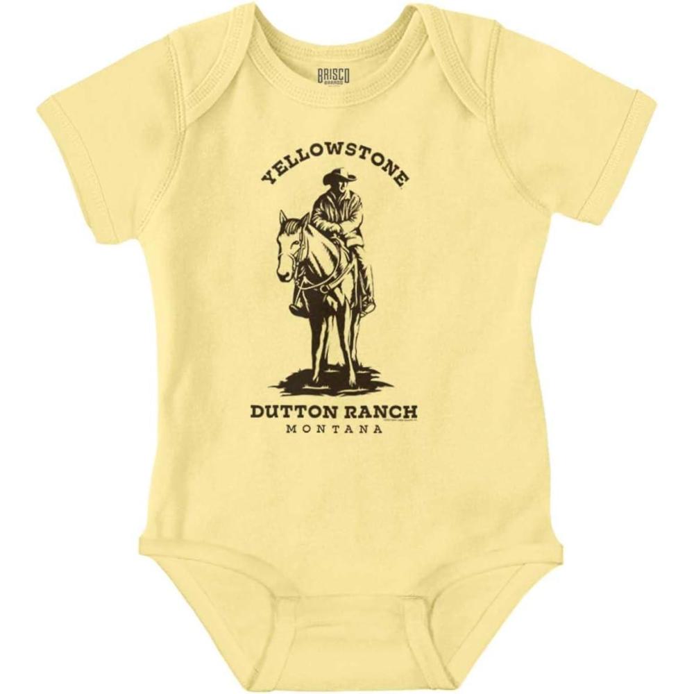 imageBrisco Brands Yellowstone Dutton Ranch Cowboy Baby Romper Boys or GirlsBanana