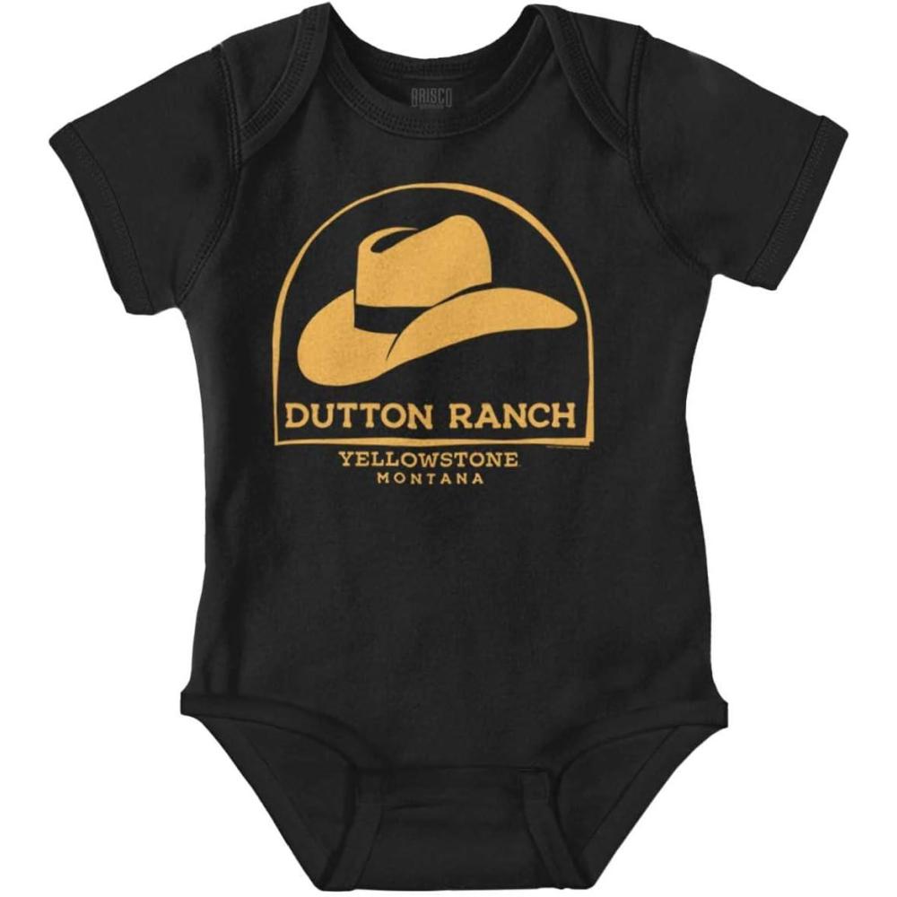 imageBrisco Brands Yellowstone Dutton Ranch Cowboy Hat Baby Romper Boys or GirlsBlack