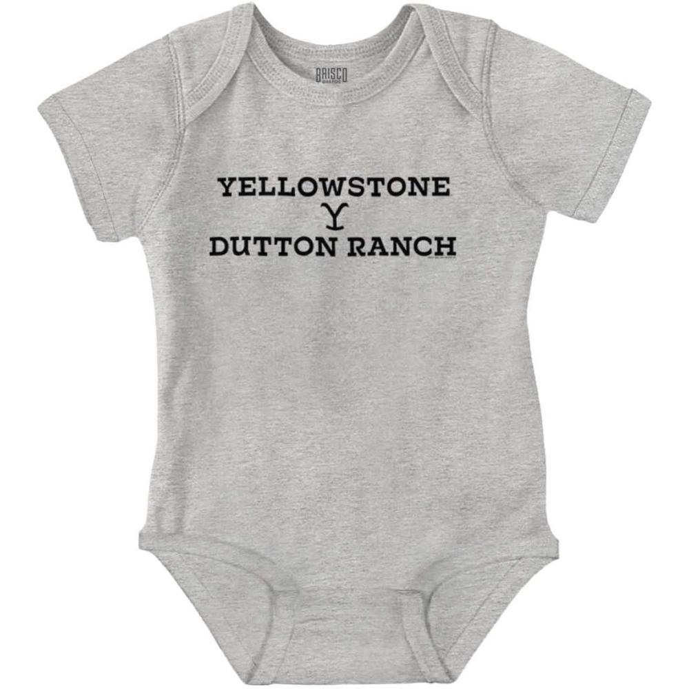 imageBrisco Brands Yellowstone Dutton Ranch Show Logo Baby Romper Boys or GirlsHeather