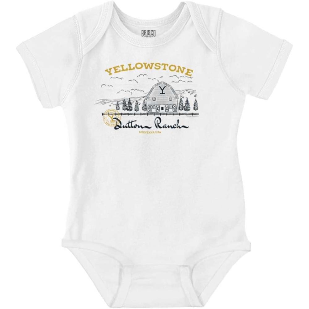 imageBrisco Brands Yellowstone Dutton Ranch Y Barn Baby Romper Boys or GirlsWhite