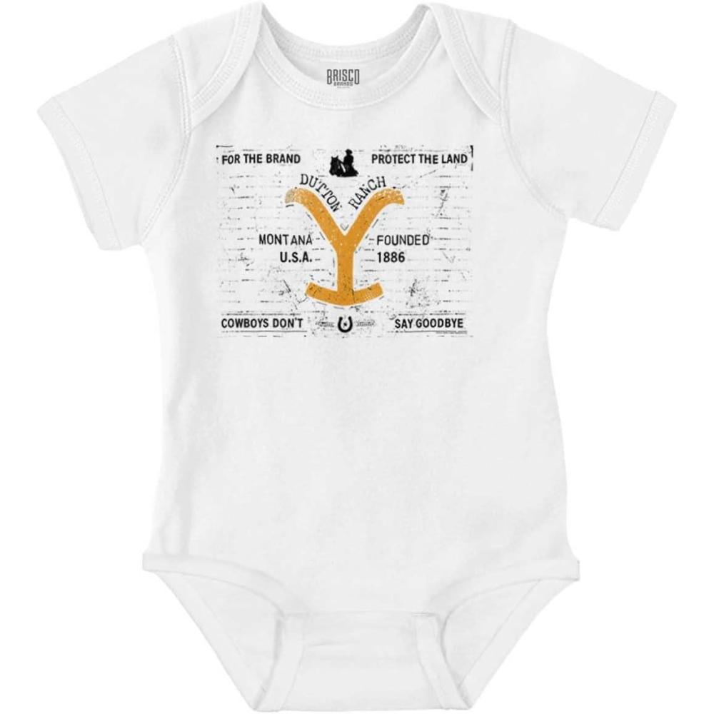 imageBrisco Brands Yellowstone For Brand Protect Land Baby Romper Boys or GirlsWhite