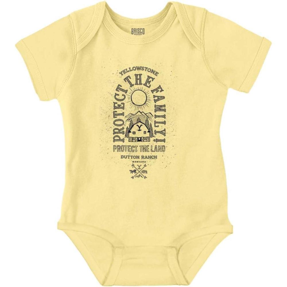 imageBrisco Brands Yellowstone Protect the Family Barn Baby Romper Boys or GirlsBanana